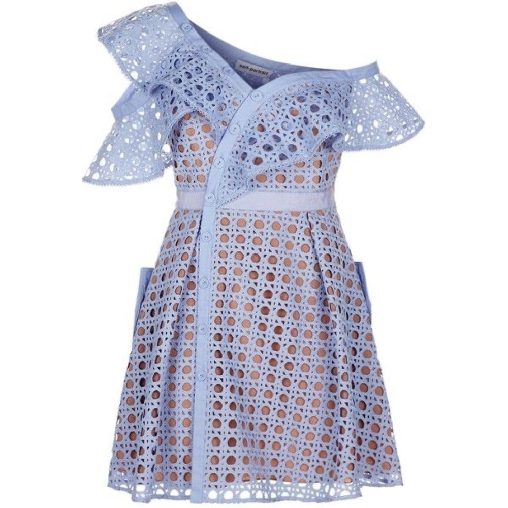 SELF PORTRAIT / Guipure Frill Mini Dress - Light Blue
